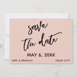 Casual Handschrift Blush Roze Bruiloft Typografie Save The Date
