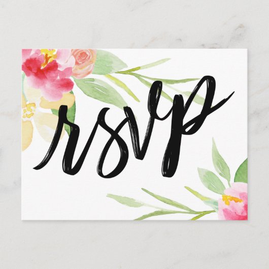 Casual handschrift Boho Waterverf Floral RSVP Briefkaart (Voorkant)