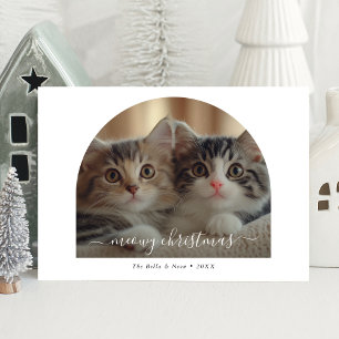 Casual Handschrift Boog Foto Meowy Kerst Feestdagenkaart