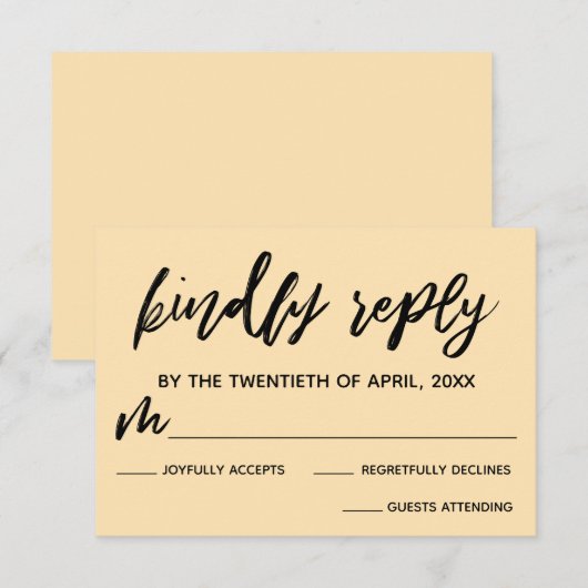 Casual Handschrift Bord Peach Bruiloft RSVP Kaart (Voorkant / Achterkant)