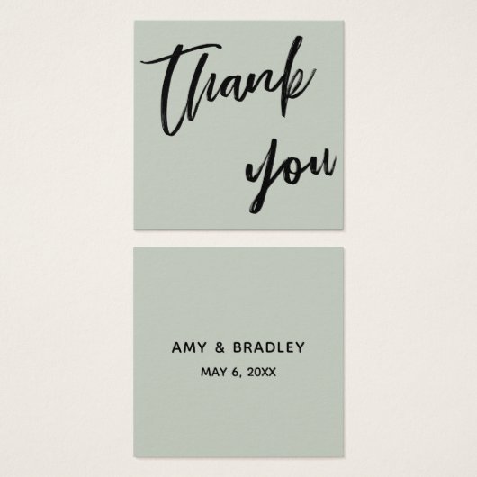 Casual handschrift bruiloft bedankt gunst salie vierkante visitekaartjes (Voorkant /achterkant)