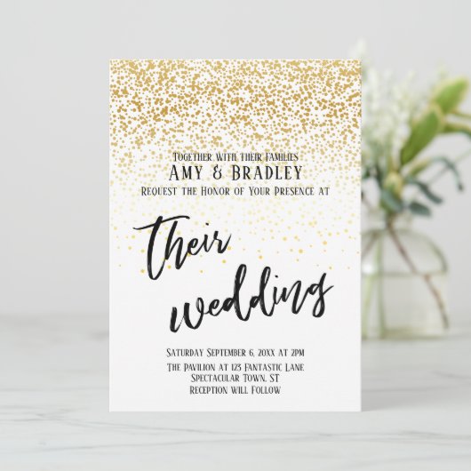Casual handschrift Confetti Typography Wedding Kaart (Staand voorkant)