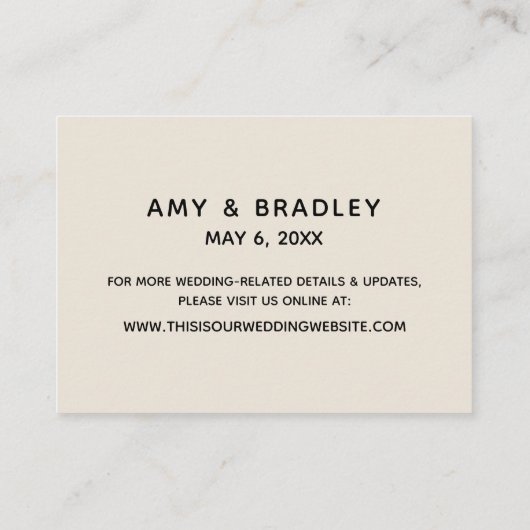 Casual handschrift, crème bruiloft accommodaties informatiekaartje (Achterkant)