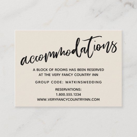 Casual handschrift, crème bruiloft accommodaties informatiekaartje (Voorkant)