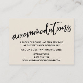 Casual handschrift, crème bruiloft accommodaties informatiekaartje