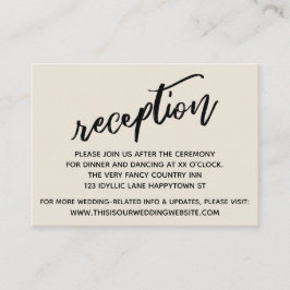 Casual handschrift crème bruiloft receptie informatiekaartje
