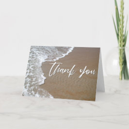 Casual handschrift dank u zand en oceaanschuim kaart