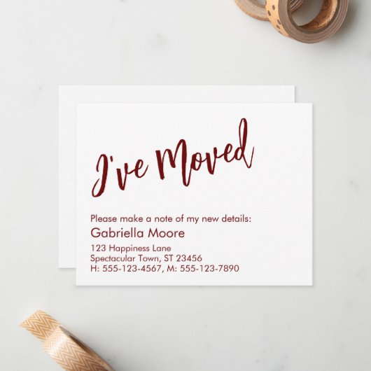 Casual handschrift dat ik heb aangekondigd notitiekaartje (Voorkant / Achterkant in situ)