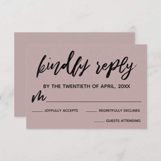 Casual Handschrift Dusty Roos Roze Bruiloft RSVP (Voorkant / Achterkant)