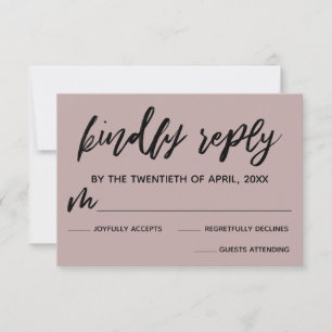 Casual Handschrift Dusty Roos Roze Bruiloft RSVP Kaartje