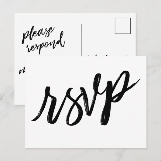 Casual handschrift Eenvoudig zwart-wit RSVP Briefkaart (Voorkant / Achterkant)