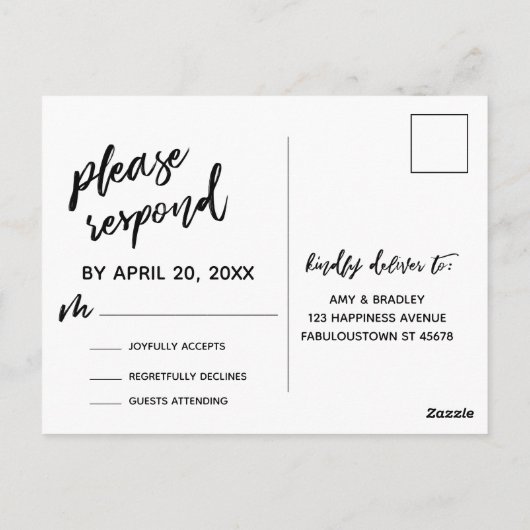 Casual handschrift Eenvoudig zwart-wit RSVP Briefkaart (Achterkant)
