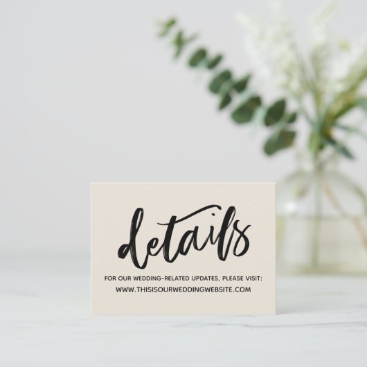 Casual handschrift eenvoudige bruiloft details crè informatiekaartje (Staand voorkant)