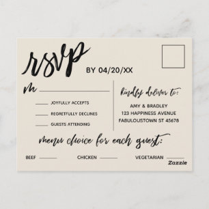 Casual Handschrift Elegant Cream Menu Keuze RSVP