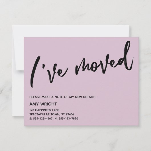 Casual handschrift Ik heb verplaatst Bord Mauve ro Notitiekaartje (Voorkant)