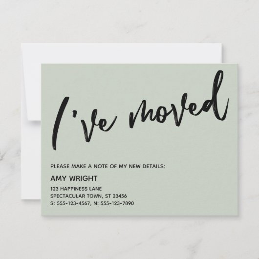 Casual handschrift Ik heb verplaatst Sage Aankondi Notitiekaartje (Voorkant)