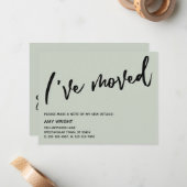 Casual handschrift Ik heb verplaatst Sage Aankondi Notitiekaartje (Voorkant / Achterkant in situ)