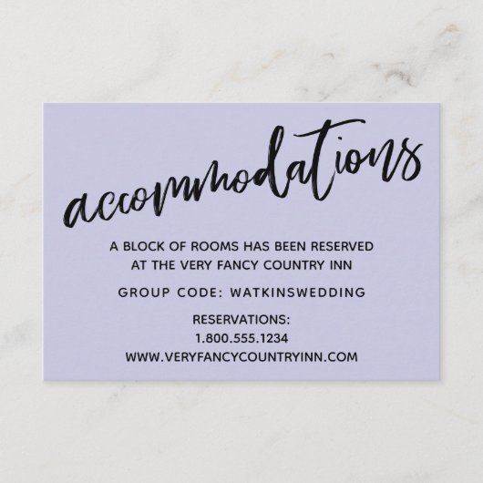 Casual handschrift Lavender Wedding Accommodations Informatiekaartje (Voorkant)