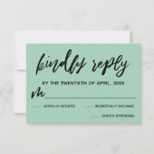Casual Handschrift Licht Groen Bruiloft RSVP Kaart (Voorkant)