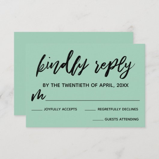 Casual Handschrift Licht Groen Bruiloft RSVP Kaart (Voorkant / Achterkant)