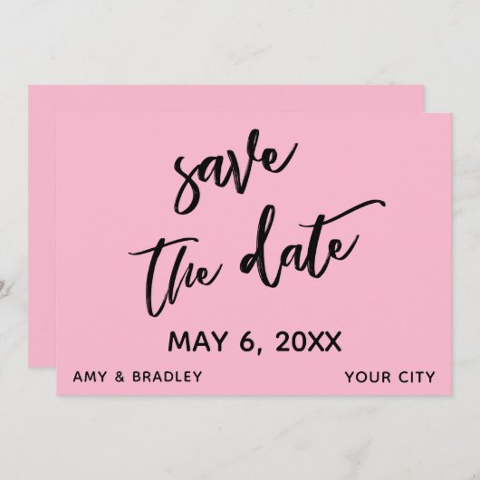 Casual handschrift medium roze bruiloft typografie save the date (Voorkant / Achterkant)