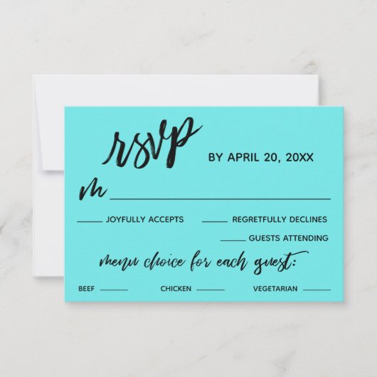 Casual Handschrift Menu Keuze Aqua RSVP (Voorkant)