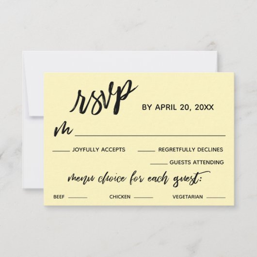 Casual Handschrift Menu Keuze Bleek Geel RSVP (Voorkant)