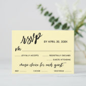 Casual Handschrift Menu Keuze Bleek Geel RSVP (Staand voorkant)