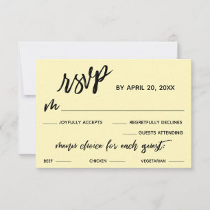 Casual Handschrift Menu Keuze Bleek Geel RSVP