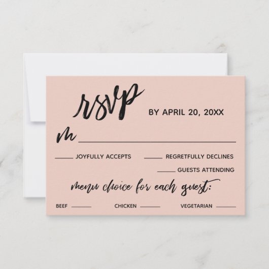Casual Handschrift Menu Keuze Blush Roze RSVP (Voorkant)