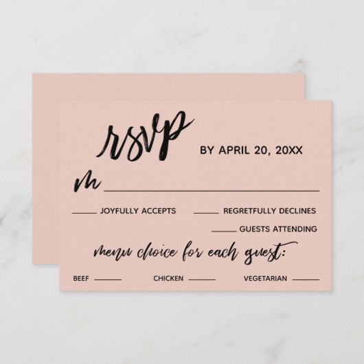 Casual Handschrift Menu Keuze Blush Roze RSVP (Voorkant / Achterkant)