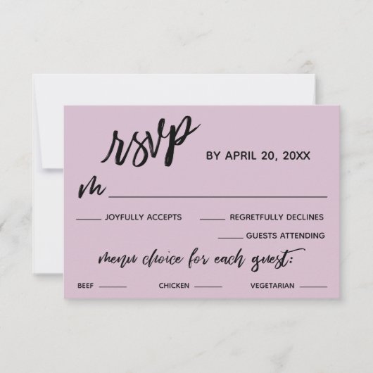 Casual Handschrift Menu Keuze Licht Mauve RSVP (Voorkant)