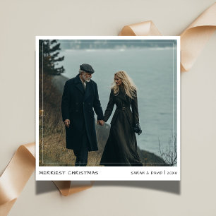 Casual handschrift Merriest Christmas Couple Foto Feestdagenkaart