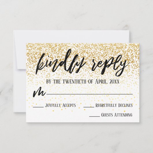 Casual handschrift met Faux Gold Confetti Wedding RSVP Kaartje (Voorkant)