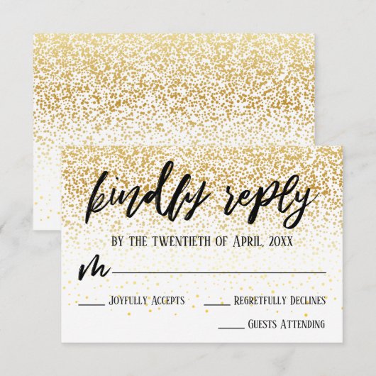 Casual handschrift met Faux Gold Confetti Wedding RSVP Kaartje (Voorkant / Achterkant)