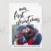 Casual handschrift onze eerste kerst, foto feestdagenkaart (Voorkant / Achterkant)