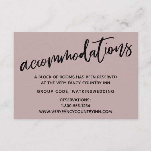 Casual Handschrift Roos Bruiloft Accommodaties Informatiekaartje (Voorkant)