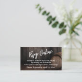 Casual handschrift Rsvp Online over Wooden Barrel Informatiekaartje (Staand voorkant)