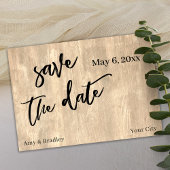 Casual handschrift rustieke houten bruiloft typogr save the date