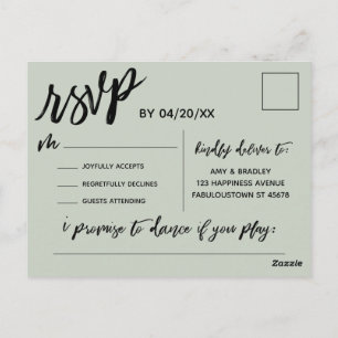 Casual Handschrift Sage Green RSVP Song Aanvraag Briefkaart