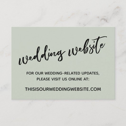 Casual handschrift Sage Green Wedding Website Informatiekaartje (Voorkant)