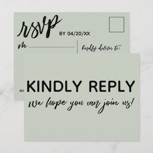 Casual Handschrift Sage Groen Menu Keuze RSVP (Voorkant / Achterkant)