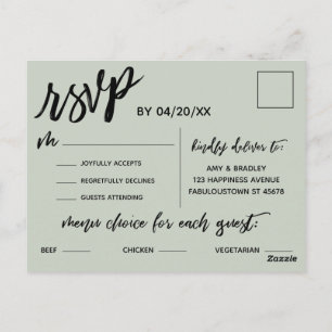 Casual Handschrift Sage Groen Menu Keuze RSVP
