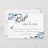 Casual handschrift script blauw geschilderde blade RSVP kaartje (Voorkant)