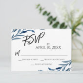 Casual handschrift script blauw geschilderde blade RSVP kaartje (Staand voorkant)