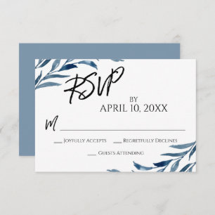Casual handschrift script blauw geschilderde blade RSVP kaartje