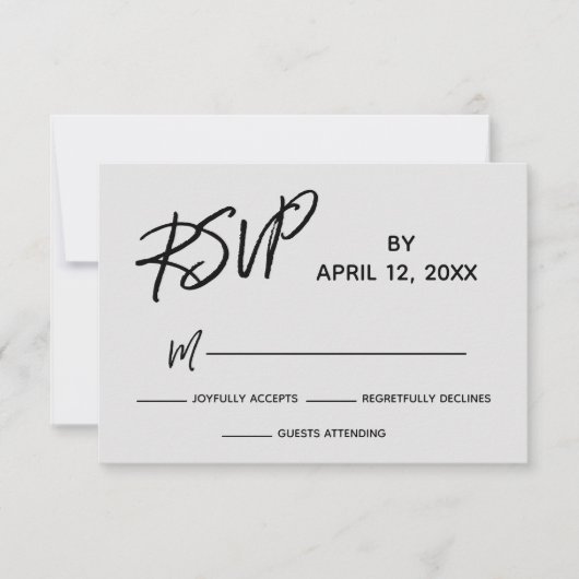 Casual handschrift script grijs bruiloft RSVP kaartje (Voorkant)