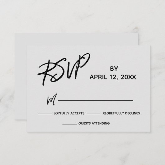 Casual handschrift script grijs bruiloft RSVP kaartje (Voorkant / Achterkant)