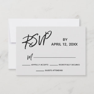 Casual handschrift script grijs bruiloft RSVP kaartje