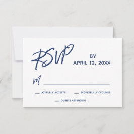 Casual handschrift script marineblauw bruiloft RSVP kaartje